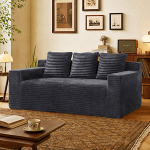 English Elm 72.2" Corduroy Deep Seat Sofa with Memory Foam Fill and Three Lumbar Pillows Included Dark Grey W1919P516834