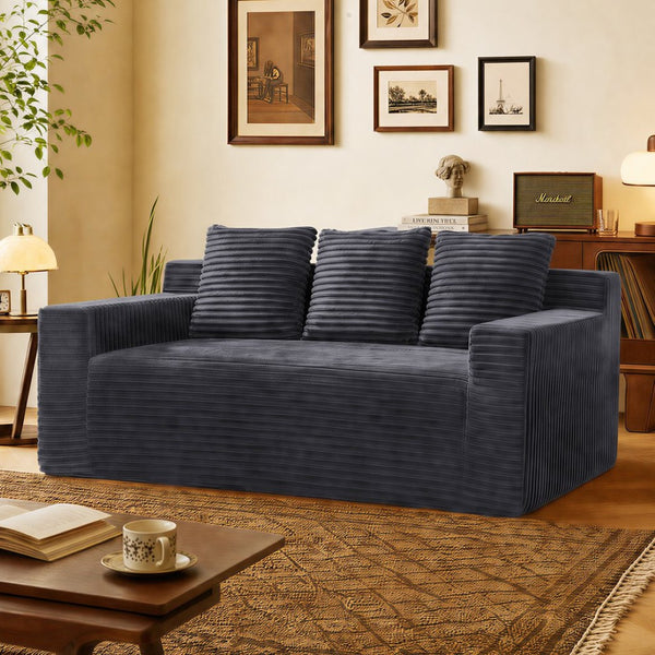 English Elm 72.2" Corduroy Deep Seat Sofa with Memory Foam Fill and Three Lumbar Pillows Included Dark Grey W1919P516834