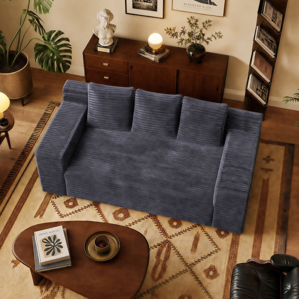 English Elm 72.2" Corduroy Deep Seat Sofa with Memory Foam Fill and Three Lumbar Pillows Included Dark Grey W1919P516834