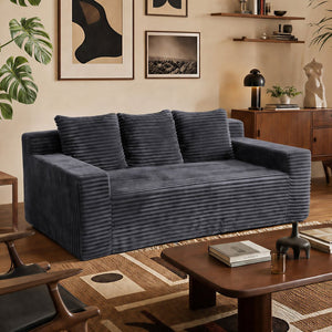 English Elm 72.2" Corduroy Deep Seat Sofa with Memory Foam Fill and Three Lumbar Pillows Included Dark Grey W1919P516834