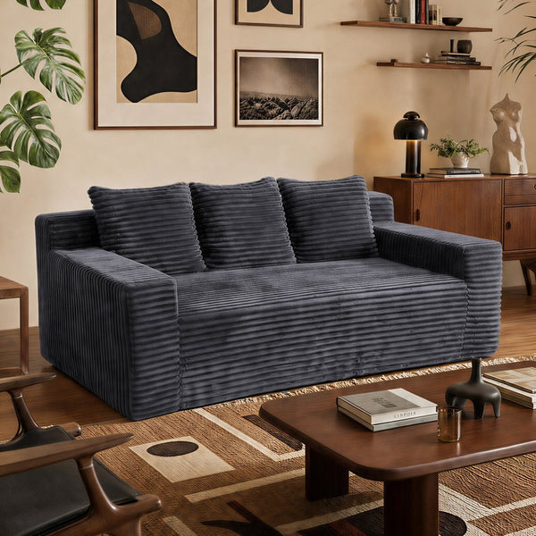 English Elm 72.2" Corduroy Deep Seat Sofa with Memory Foam Fill and Three Lumbar Pillows Included Dark Grey W1919P516834