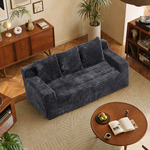 English Elm 72.2" Corduroy Deep Seat Sofa with Memory Foam Fill and Three Lumbar Pillows Included Dark Grey W1919P516834