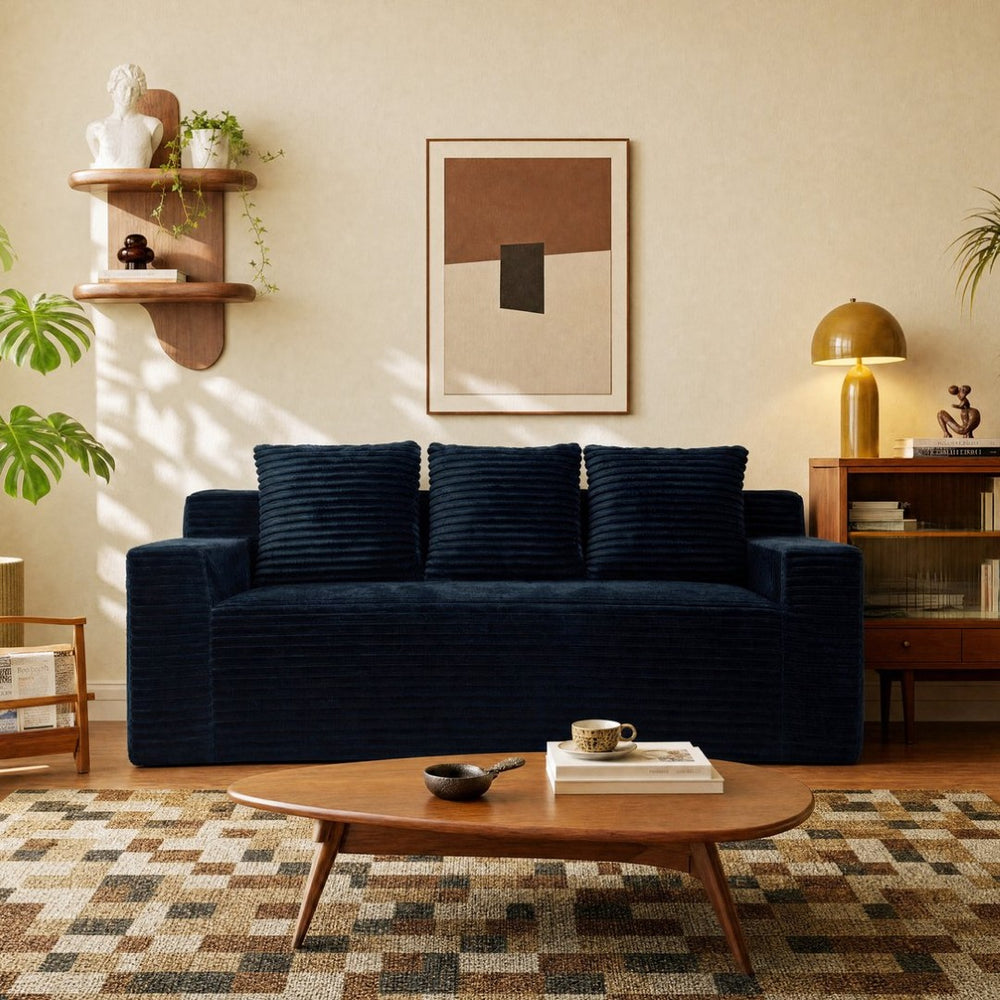 English Elm 72.2" Corduroy Deep Seat Sofa with Memory Foam Fill and Three Lumbar Pillows Included Black W1919P516837