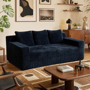 English Elm 72.2" Corduroy Deep Seat Sofa with Memory Foam Fill and Three Lumbar Pillows Included Black W1919P516837