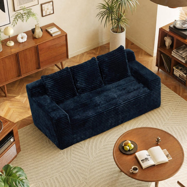 English Elm 72.2" Corduroy Deep Seat Sofa with Memory Foam Fill and Three Lumbar Pillows Included Black W1919P516837