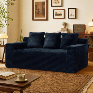 English Elm 72.2" Corduroy Deep Seat Sofa with Memory Foam Fill and Three Lumbar Pillows Included Black W1919P516837