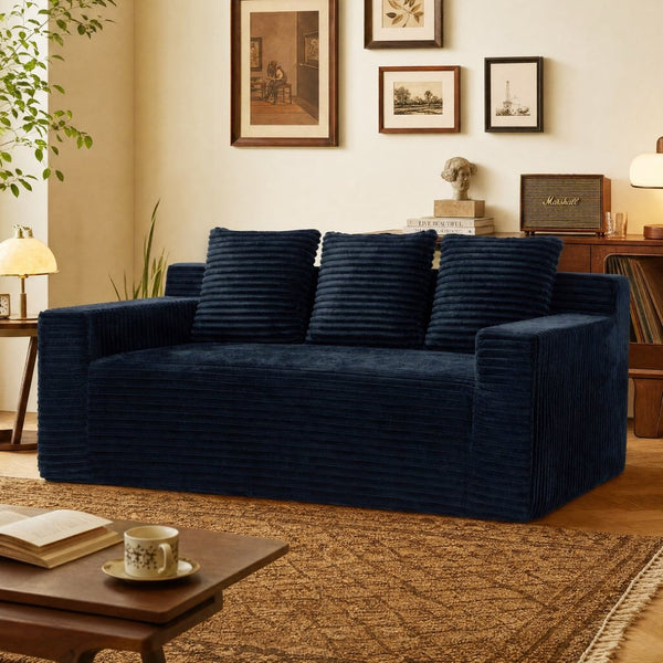 English Elm 72.2" Corduroy Deep Seat Sofa with Memory Foam Fill and Three Lumbar Pillows Included Black W1919P516837