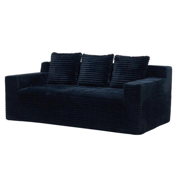 English Elm 72.2" Corduroy Deep Seat Sofa with Memory Foam Fill and Three Lumbar Pillows Included Black W1919P516837