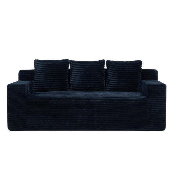 English Elm 72.2" Corduroy Deep Seat Sofa with Memory Foam Fill and Three Lumbar Pillows Included Black W1919P516837
