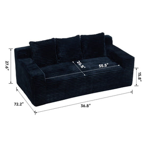 English Elm 72.2" Corduroy Deep Seat Sofa with Memory Foam Fill and Three Lumbar Pillows Included Black W1919P516837