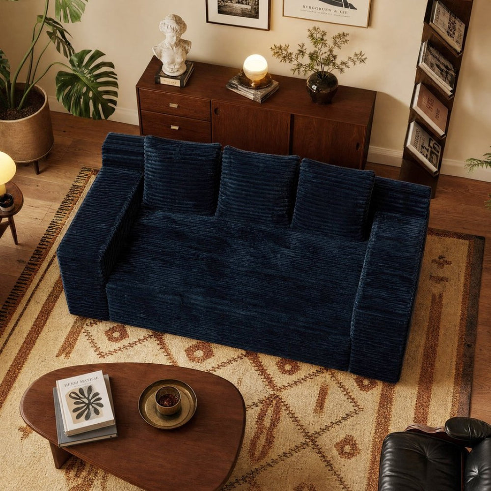 English Elm 72.2" Corduroy Deep Seat Sofa with Memory Foam Fill and Three Lumbar Pillows Included Black W1919P516837