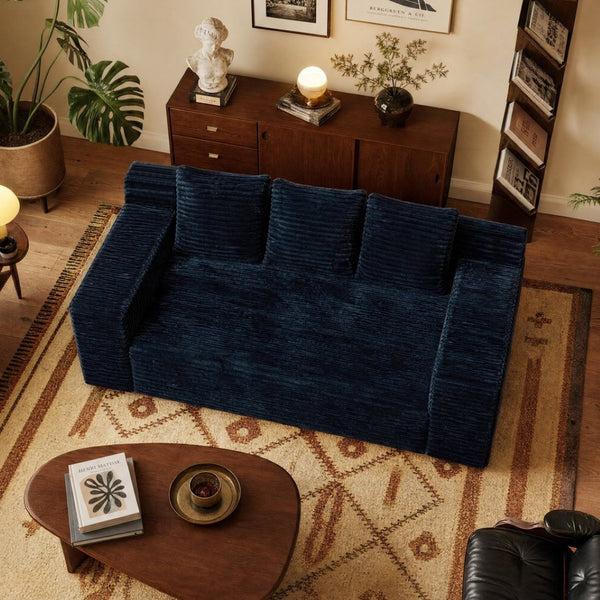 English Elm 72.2" Corduroy Deep Seat Sofa with Memory Foam Fill and Three Lumbar Pillows Included Black W1919P516837