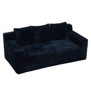 English Elm 72.2" Corduroy Deep Seat Sofa with Memory Foam Fill and Three Lumbar Pillows Included Black W1919P516837
