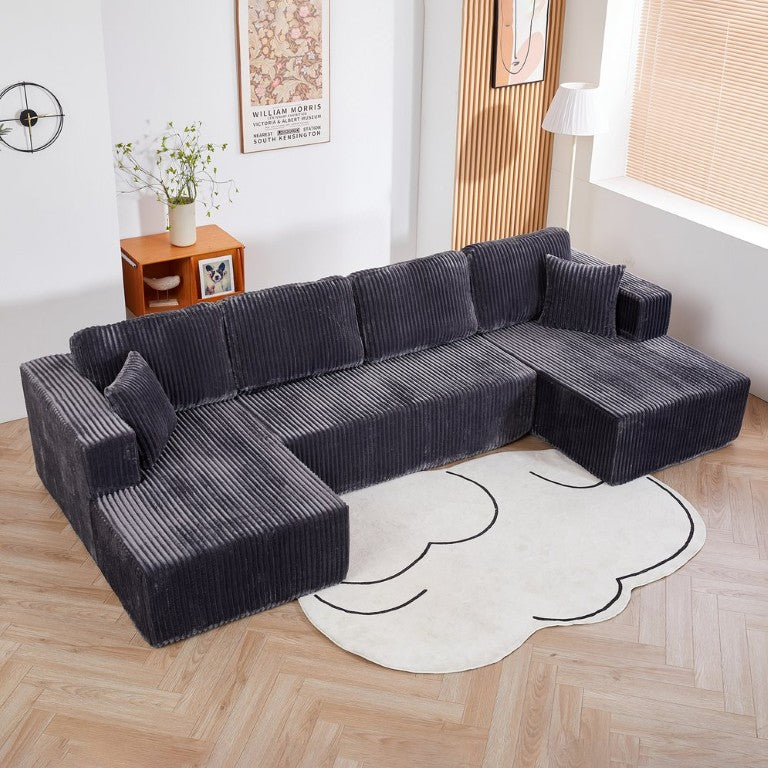 English Elm U Shaped Modular Sectional Corduroy Sofa Minimalist Low Profile Living Room Couch W1919S00004