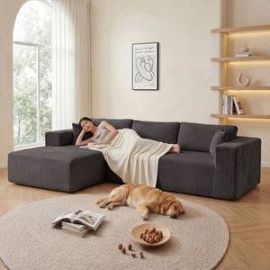English Elm Modular Cloud Sectional Corduroy L-shape Sofa Deep Seat Lounge for Living Room W1919S00008