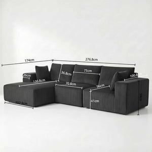 English Elm Modular Cloud Sectional Corduroy L-shape Sofa Deep Seat Lounge for Living Room W1919S00008