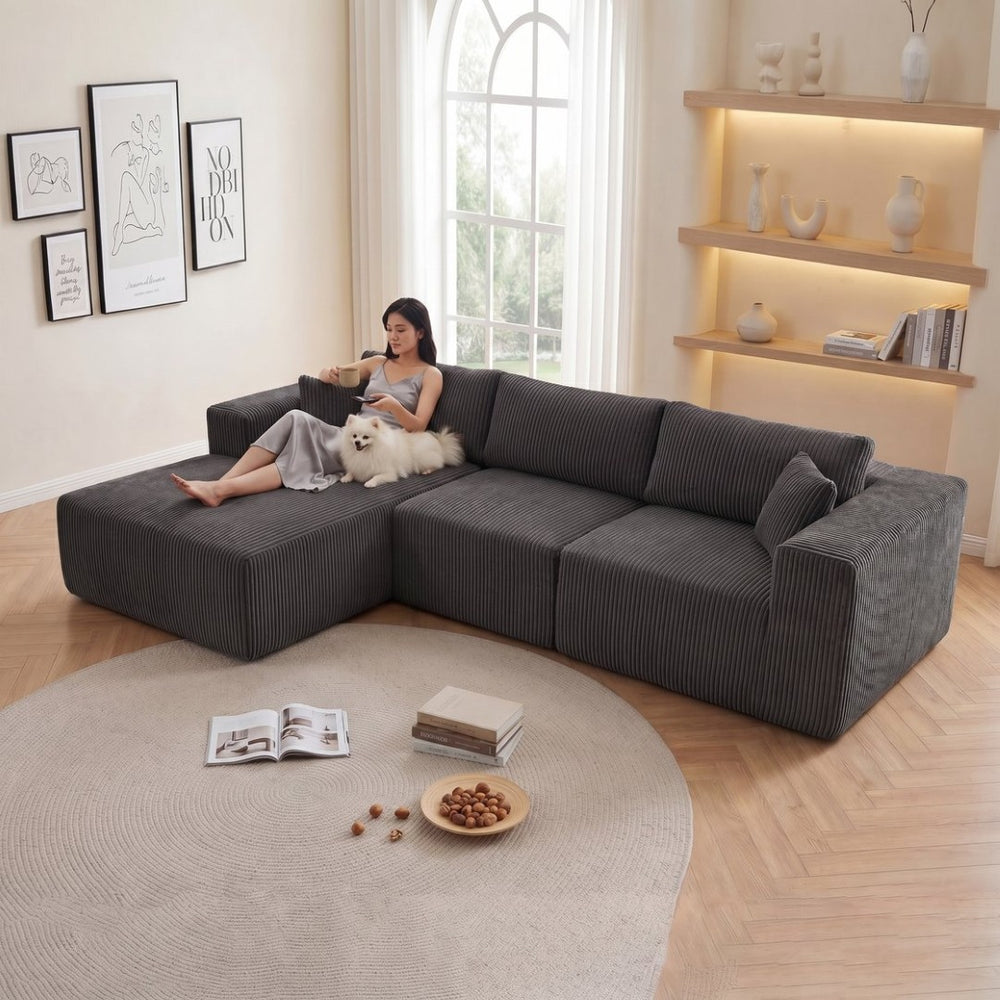English Elm Modular Cloud Sectional Corduroy L-shape Sofa Deep Seat Lounge for Living Room W1919S00008