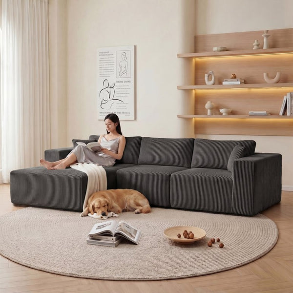 English Elm Modular Cloud Sectional Corduroy L-shape Sofa Deep Seat Lounge for Living Room W1919S00008