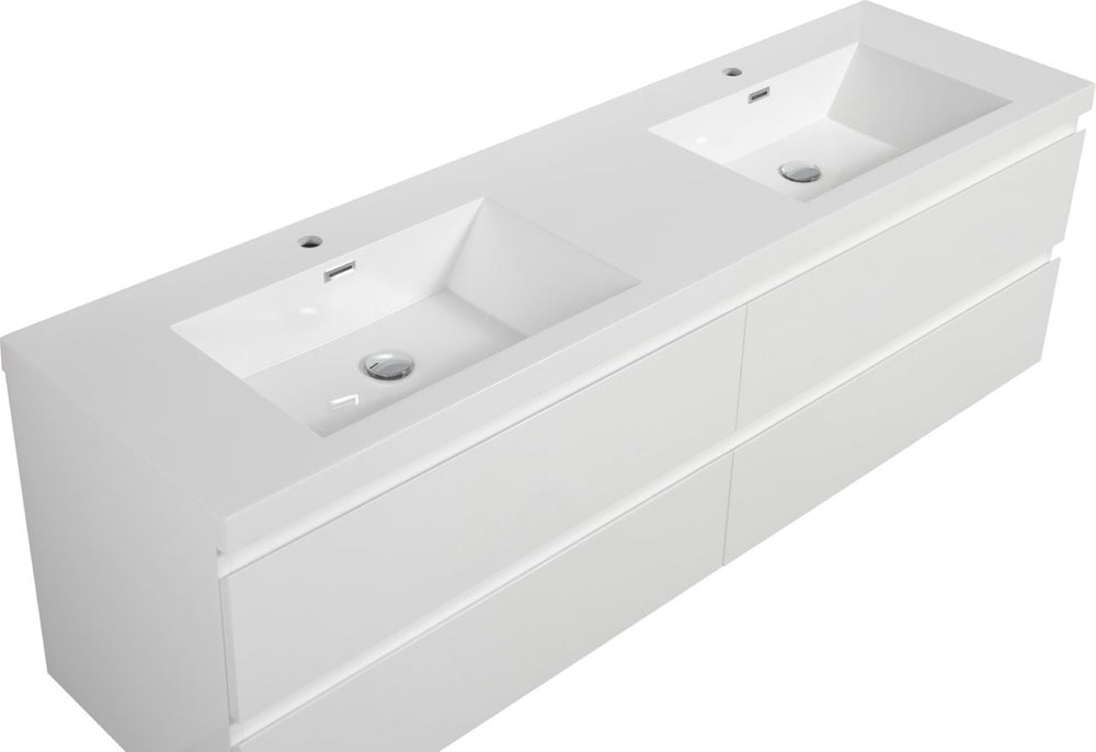 English Elm 72" Glossy White Resin Drop-in Vanity Sink Top for Master Bath Single Basin W1920P212125