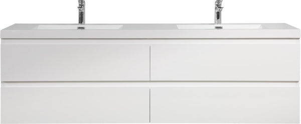 English Elm 72" Glossy White Resin Drop-in Vanity Sink Top for Master Bath Single Basin W1920P212125