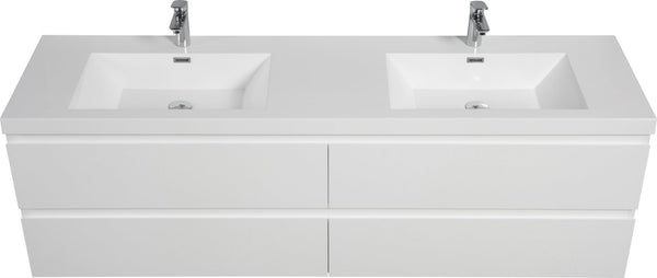 English Elm 72" Glossy White Resin Drop-in Vanity Sink Top for Master Bath Single Basin W1920P212125