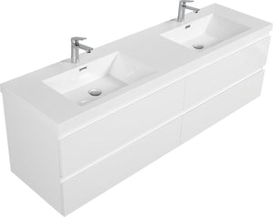 English Elm 72" Glossy White Resin Drop-in Vanity Sink Top for Master Bath Single Basin W1920P212125
