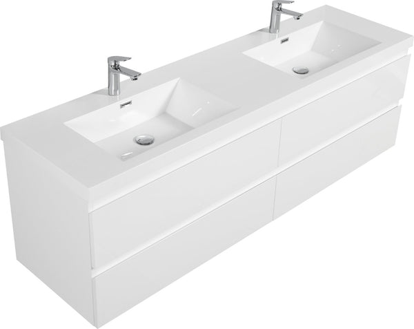 English Elm 72" Glossy White Resin Drop-in Vanity Sink Top for Master Bath Single Basin W1920P212125