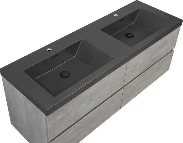 English Elm 72" Matte Black Quartz Vanity Countertop Seamless Basin Spa Grade Drop-in Sink W1920P212144