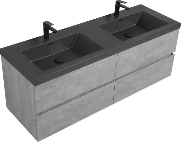 English Elm 72" Matte Black Quartz Vanity Countertop Seamless Basin Spa Grade Drop-in Sink W1920P212144