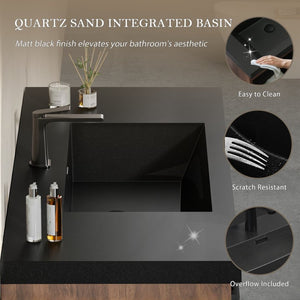 English Elm 42'' Floating Bathroom Vanity Smoked Walnut Fluted Cabinet Soft Close Quartz Basin W1920P385453