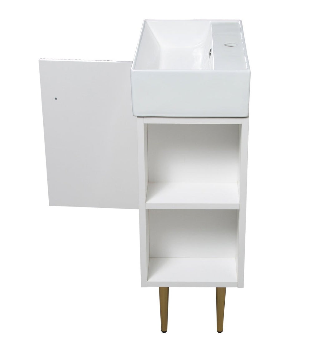 English Elm 21.6" White Bathroom Vanity Base with Open Shelf Gold Hardware Soft Close Doors W1920P385636