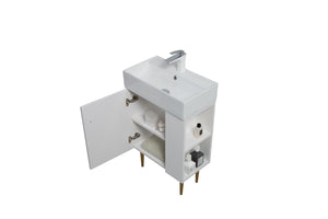 English Elm 21.6" White Bathroom Vanity Base with Open Shelf Gold Hardware Soft Close Doors W1920P385636