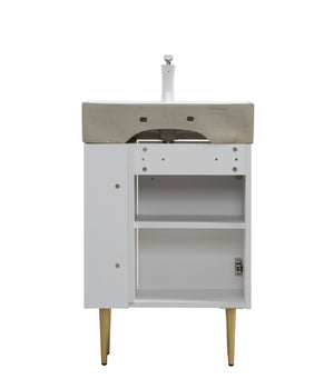English Elm 21.6" White Bathroom Vanity Base with Open Shelf Gold Hardware Soft Close Doors W1920P385636