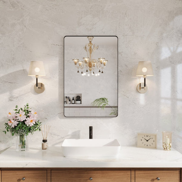 English Elm 24 X 36 Matte Black Aluminum Vanity Wall Mirror Tempered Glass Bathroom Accent W1920P498814