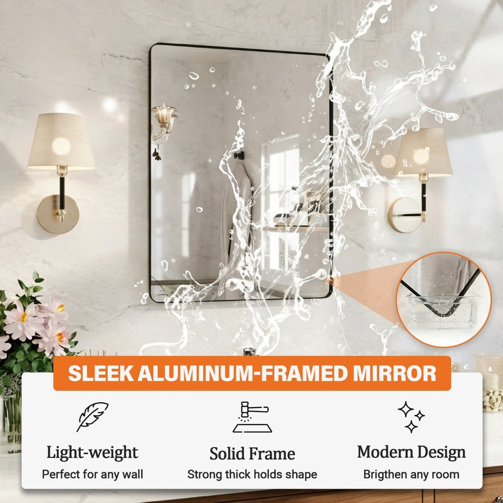 English Elm 28 X 36 Matte Black Aluminum Rectangular Vanity Mirror Tempered Glass Shatterproof W1920P498815