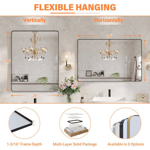 English Elm 28 X 36 Matte Black Aluminum Rectangular Vanity Mirror Tempered Glass Shatterproof W1920P498815