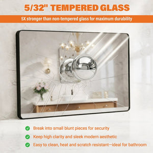 English Elm 28 X 36 Matte Black Aluminum Rectangular Vanity Mirror Tempered Glass Shatterproof W1920P498815