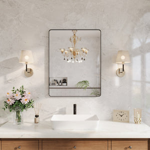 English Elm 28 X 36 Matte Black Aluminum Rectangular Vanity Mirror Tempered Glass Shatterproof W1920P498815