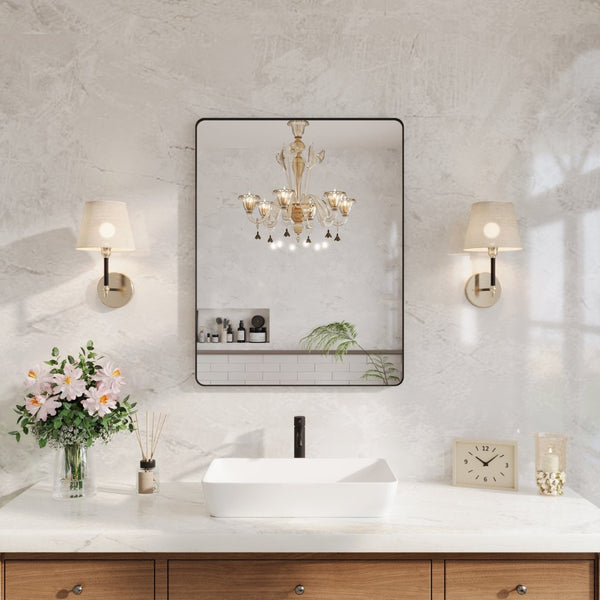 English Elm 28 X 36 Matte Black Aluminum Rectangular Vanity Mirror Tempered Glass Shatterproof W1920P498815