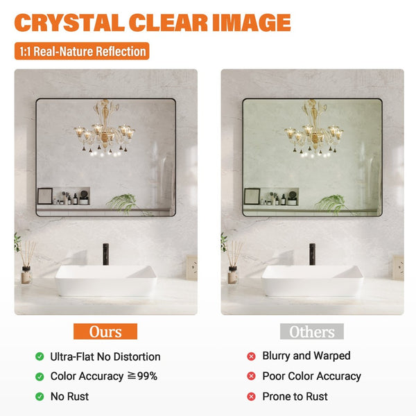 English Elm 36 Inch Rectangular Bathroom Wall Mirror Matte Black Aluminum Frame Tempered Glass W1920P498816