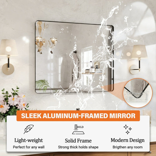 English Elm 36 Inch Rectangular Bathroom Wall Mirror Matte Black Aluminum Frame Tempered Glass W1920P498816