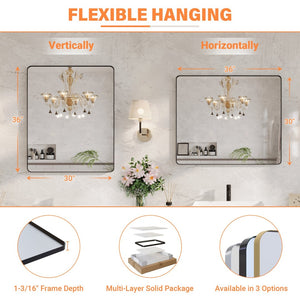 English Elm 36 Inch Rectangular Bathroom Wall Mirror Matte Black Aluminum Frame Tempered Glass W1920P498816