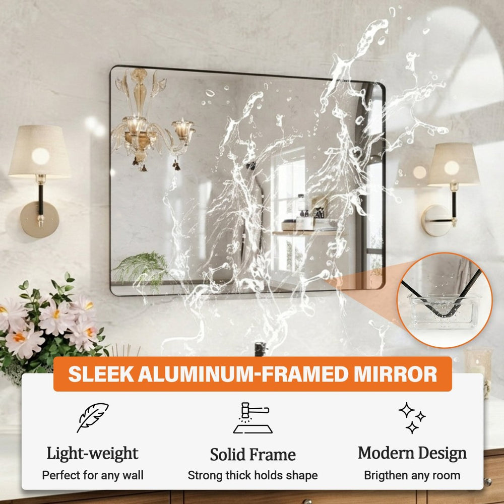 English Elm 40" Rectangular Matte Black Aluminum Wall Mirror Tempered Glass Bathroom Vanity W1920P498819