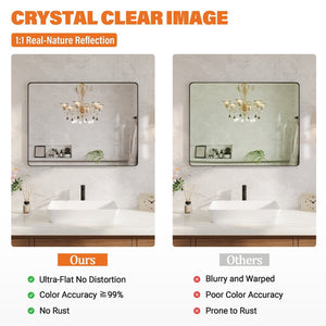 English Elm 40" Rectangular Matte Black Aluminum Wall Mirror Tempered Glass Bathroom Vanity W1920P498819