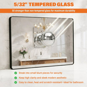 English Elm 40" Rectangular Matte Black Aluminum Wall Mirror Tempered Glass Bathroom Vanity W1920P498819