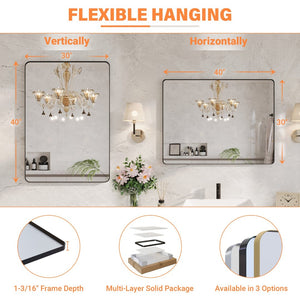 English Elm 40" Rectangular Matte Black Aluminum Wall Mirror Tempered Glass Bathroom Vanity W1920P498819