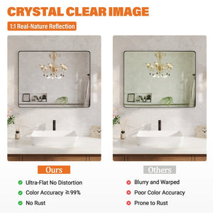 English Elm 40" Rectangular Wall Mirror Matte Black Aluminum Frame Shatterproof Tempered Glass Bath W1920P498820