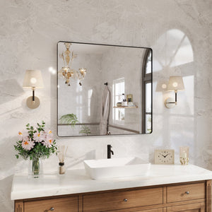 English Elm 40 Inch Rectangular Wall Mirror Matte Black Aluminum Frame Tempered Glass Vanity Bath W1920P498821