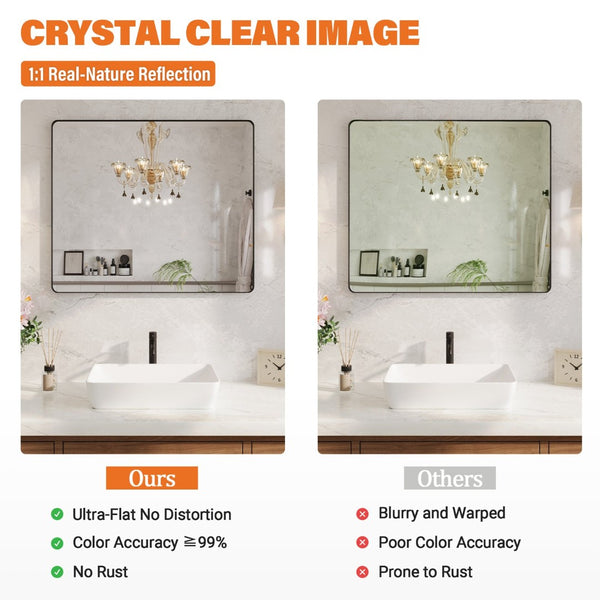 English Elm 40 Inch Rectangular Wall Mirror Matte Black Aluminum Frame Tempered Glass Vanity Bath W1920P498821