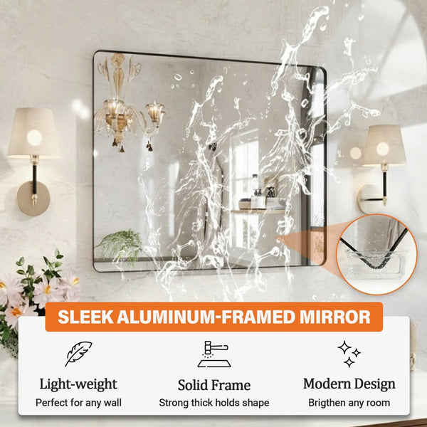 English Elm 40 Inch Rectangular Wall Mirror Matte Black Aluminum Frame Tempered Glass Vanity Bath W1920P498821